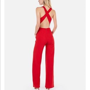 Express Cross Back Wide Leg Jumpsuit Red - Small